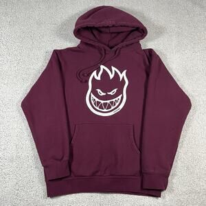 Spitfire Hoodie Mens Small Maroon Sweatshirt Skateboards Y2K VTG Flame Graphic